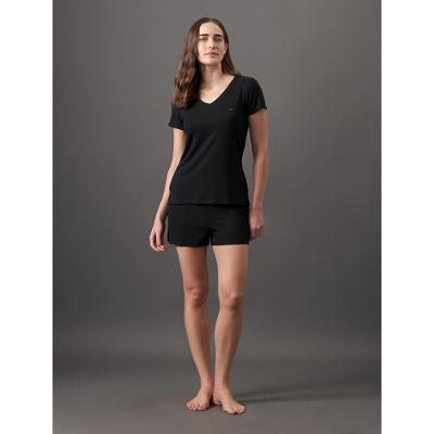 Pijama Feminino Manga Curta e Short Canelado Calvin Klein Underwear - Preto
