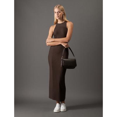 Vestido Feminino Midi Recortes Ribana Calvin Klein Jeans - Cafe