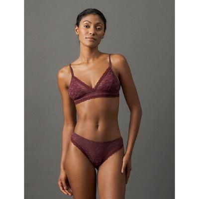 Calcinha Fio Dental Micrologo Lace Calvin Klein Underwear - Bordo