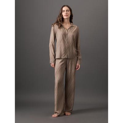 Pijama Feminino Plano Manga Longa e Calça Calvin Klein Underwear - Caqui Medio
