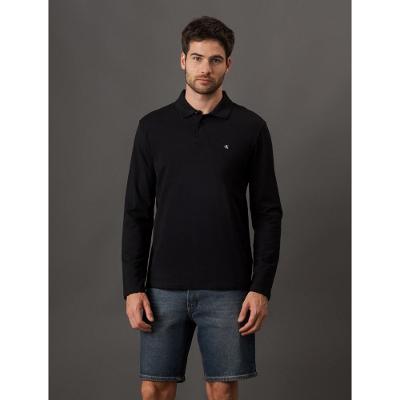 Polo Masculina Manga Longa Bordado Calvin Klein Jeans - Preto