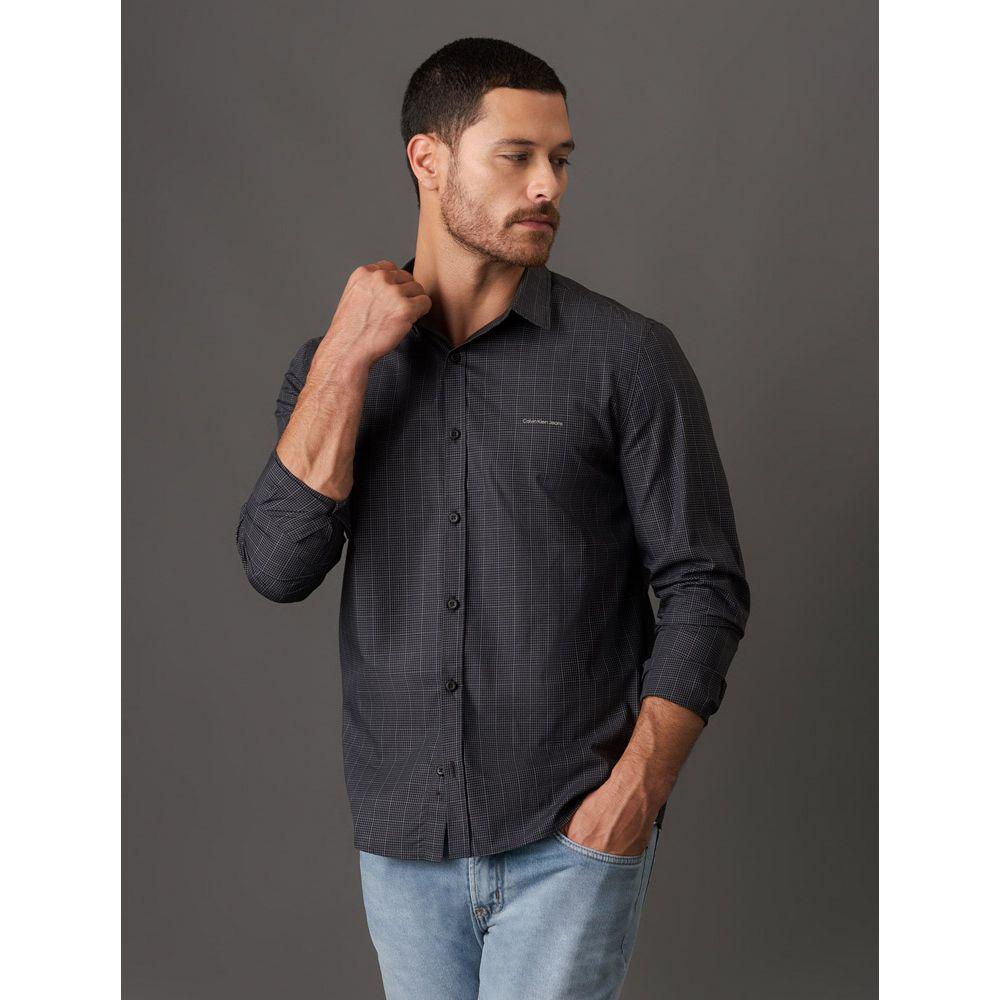 Camisa Masculina Slim Dark Check Calvin Klein Jeans - Preto - 5