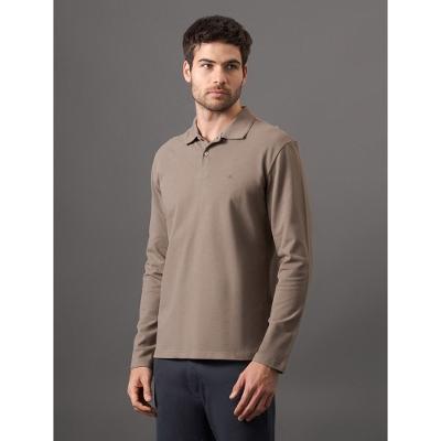 Polo Masculina Manga Longa Bordado Calvin Klein Jeans - Caqui Medio
