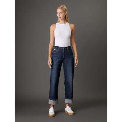 Calça Jeans Feminina Straight Barras Dobradas Calvin Klein Jeans - Marinho