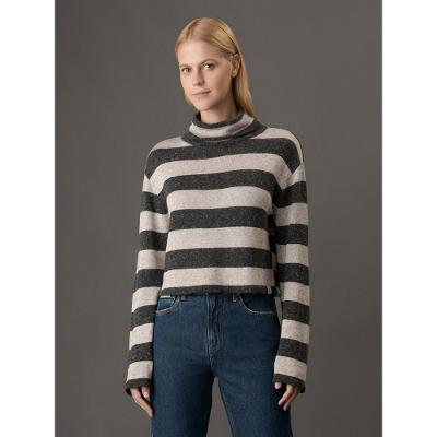 Tricot Feminino Listrado Gola Alta Calvin Klein Jeans - Areia
