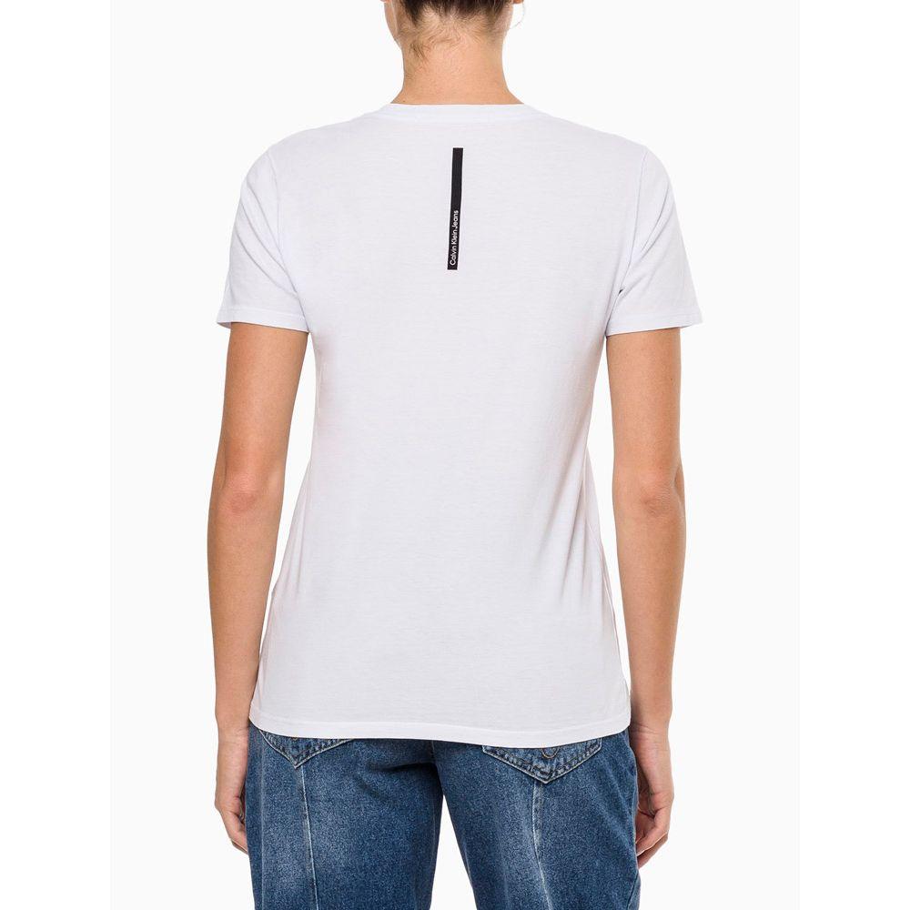 Camiseta Feminina Decote v Slim Logo No Peito Calvin Klein Jeans - Branco - 4