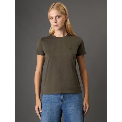 Camiseta Feminina Regular Logo Bordado Calvin Klein Jeans - Militar