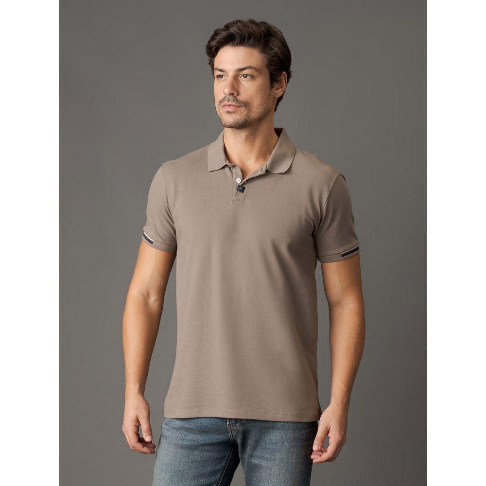 Polo Masculina Slim Meio Friso Calvin Klein Jeans - Caqui Medio - 1