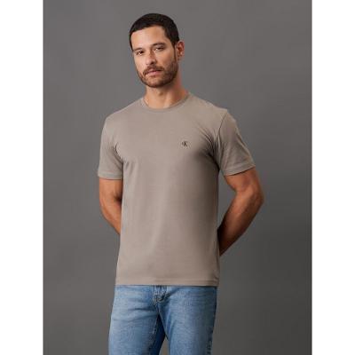 Camiseta Masculina Bordado Manga Curta Calvin Klein Jeans - Caqui Medio