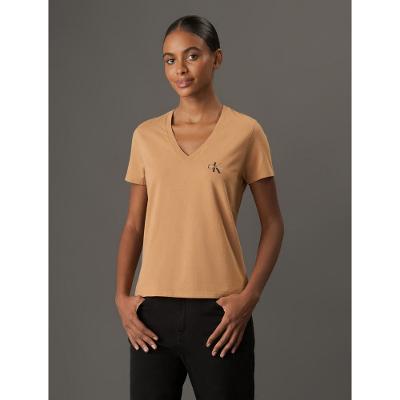 Camiseta Feminina Decote v Re Issue Calvin Klein Jeans - Havana