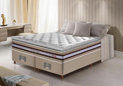 Conjunto Cama Box Queen de Molas Ensacadas D33 com Pillow TOP Cama inBox Select 158x198x71 Bege