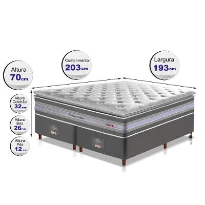 Conjunto Cama Box King de Molas Ensacadas D33 com Pillow TOP Cama inBox Select 193x203x71 Cinza