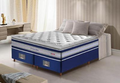 Conjunto Cama Box Queen de Molas Ensacadas D33 com Pillow TOP Cama inBox Select 158x198x71 Azul