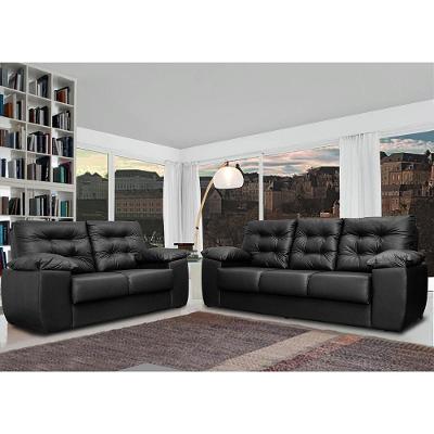 Conjunto Sofá Luxemburgo 3 E 2 Lugares 1,52m e 2,02m Courino Preto