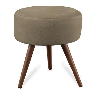 Puff Cama Inbox Hilda Redondo com Pés em Madeira Maciça Tecido Suede Castor
