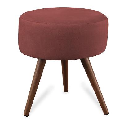 Puff Cama Inbox Hilda Redondo com Pés em Madeira Maciça Tecido Suede Vermelho