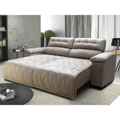 Sofá 2,62m Retrátil e Reclinável com Molas Cama inBox Top Tecido Suede Velusoft Bege