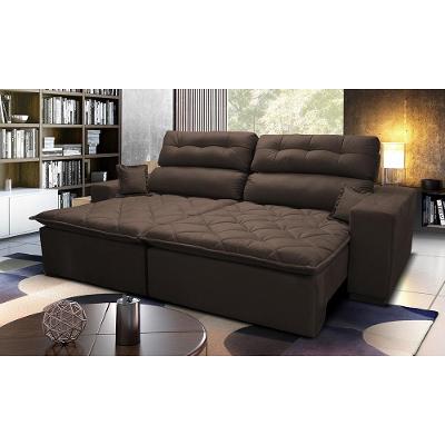 Sofá 2,82m Retrátil e Reclinável com Molas Cama inBox Confort Tecido Suede Velusoft Café