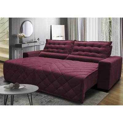 Sofá 2,72m Retrátil e Reclinável com Molas Cama inBox Plus Tecido Suede Velusoft Vinho
