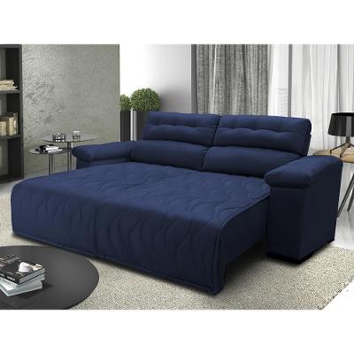 Sofá 2,72m Retrátil e Reclinável com Molas Cama inBox Top Tecido Suede Velusoft Azul