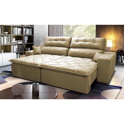 Sofá 2,62m Retrátil e Reclinável com Molas Cama inBox Confort Tecido Suede Velusoft Bege