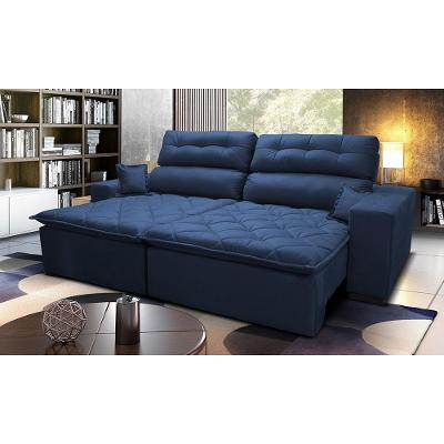 Sofá 2,72m Retrátil e Reclinável com Molas Cama inBox Confort Tecido Suede Velusoft Azul