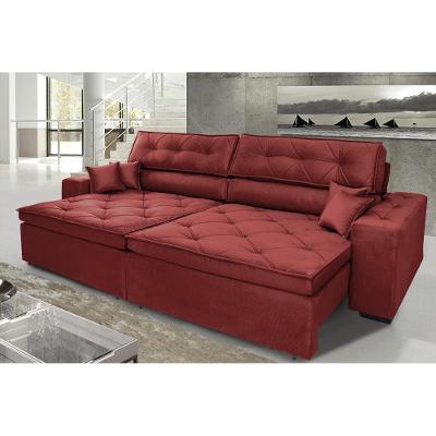 Sofá Austin 2,22m Retrátil, Reclinável com Molas no Assento e Almofadas, Suede Vermelho Cama inBox