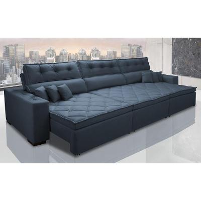 Sofá Austin 3,22m Retrátil, Reclinável com Molas no Assento e Almofadas, Suede Azul Cama inBox