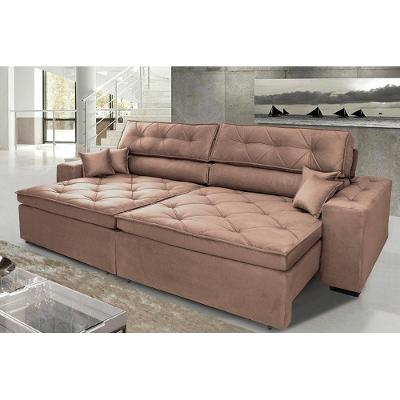 Sofá Austin 2,02m Retrátil, Reclinável com Molas no Assento e Almofadas, Suede Castor Cama inBox