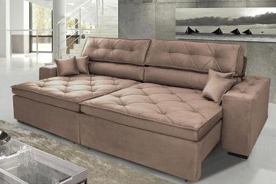 Sofá Austin 3,02m Retrátil, Reclinável com Molas no Assento e Almofadas, Suede Castor Cama inBox