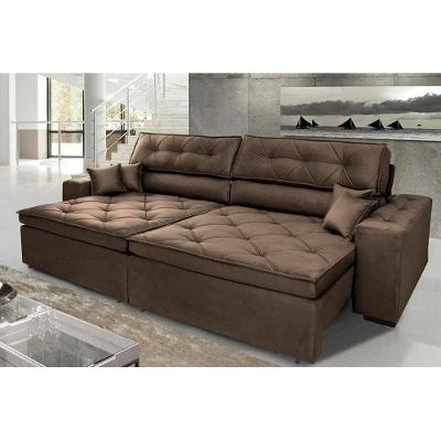 Sofá Austin 2,02m Retrátil, Reclinável com Molas no Assento e Almofadas, Suede Café Cama inBox