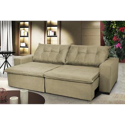 Sofá Austrália 3,12 Mts Retrátil, Reclinável Com Molas e Pillow no Assento Tecido Suede Castor