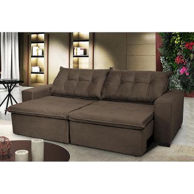 Sofá Austrália 3,12 Mts Retrátil, Reclinável Com Molas e Pillow no Assento Tecido Suede Café