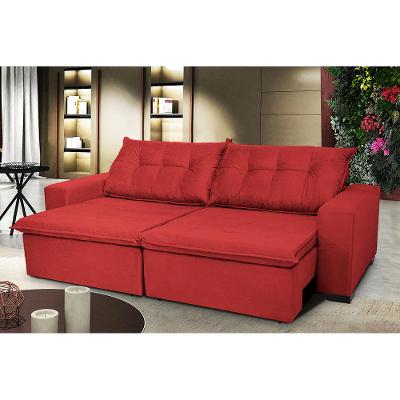 Sofá Austrália 3,12 Mts Retrátil, Reclinável Com Molas e Pillow no Assento Tecido Suede Vermelho
