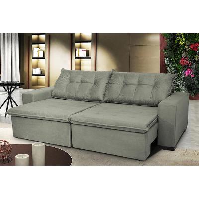 Sofá Austrália 3,12 Mts Retrátil, Reclinável Com Molas e Pillow no Assento Tecido Suede Cinza