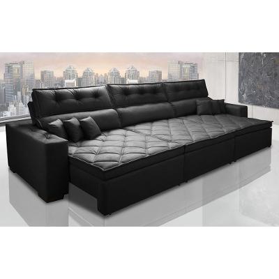 Sofá Austin 3,22m Retrátil, Reclinável com Molas no Assento e Almofadas, Suede Preto Cama inBox
