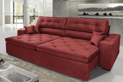 Sofá Austin 3,02m Retrátil, Reclinável com Molas no Assento e Almofadas, Tecido Suede Vermelho