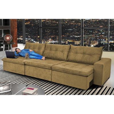 Sofá Austrália 3,82 Mts Retrátil, Reclinável Com Molas e Pillow no Assento Tecido Suede Castor