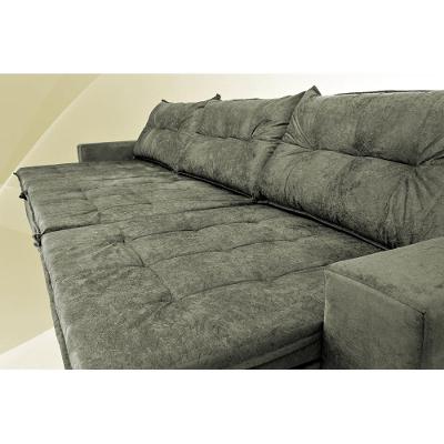 Sofá Austrália 3,82 Mts Retrátil, Reclinável Com Molas e Pillow no Assento Tecido Suede Cinza