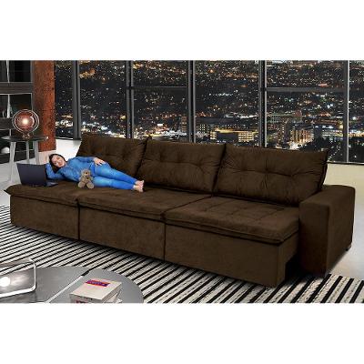 Sofá Austrália 3,82 Mts Retrátil, Reclinável Com Molas e Pillow no Assento Tecido Suede Café