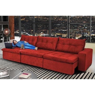 Sofá Austrália 3,52 Mts Retrátil, Reclinável Com Molas e Pillow no Assento Tecido Suede Vermelho