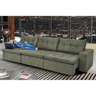 Sofá Austrália 3,52 Mts Retrátil, Reclinável Com Molas e Pillow no Assento Tecido Suede Cinza