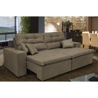 Sofá Cairo 3,12m Retrátil, Reclinável Tecido Suede Castor