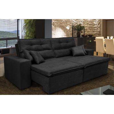 Sofá Cairo 2,92m Retrátil, Reclinável Tecido Suede Preto