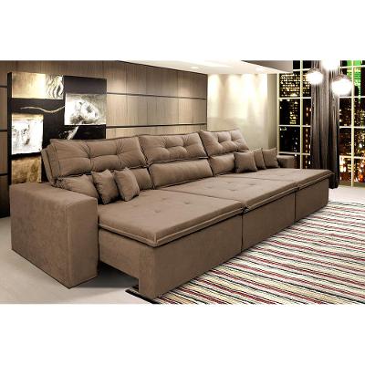 Sofá Cairo 3,82m Retrátil, Reclinável Tecido Suede Castor