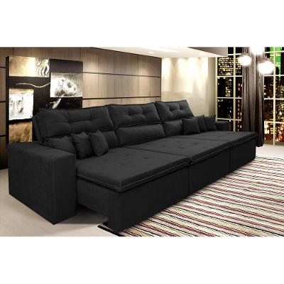 Sofá Cairo 3,82m Retrátil, Reclinável Tecido Suede Preto