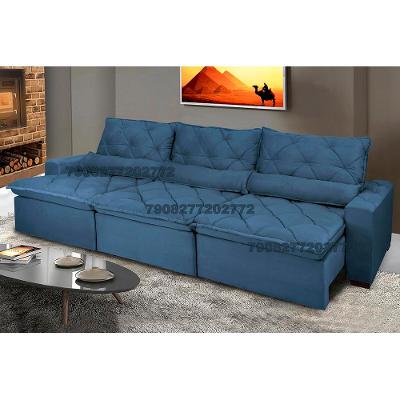 Sofá Lisboa 3,82m Retrátil, Reclinável com Molas no Assento e Almofadas Lombar Tecido Suede Azul