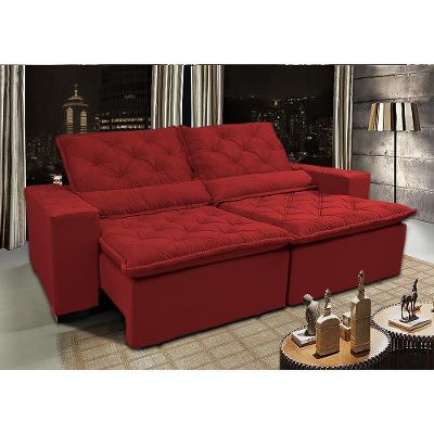 Sofá Lisboa 3,12m Retrátil, Reclinável, Molas no Assento Tecido Suede Velusoft Vermelho - Cama InBox