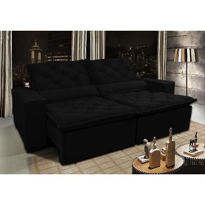 Sofá Lisboa 2,12m Retrátil, Reclinável com Molas no Assento Tecido Suede Velusoft Preto - Cama InBox