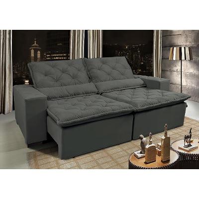Sofá Lisboa 2,12m Retrátil, Reclinável com Molas no Assento Tecido Suede Velusoft Grafite - Cama InBox